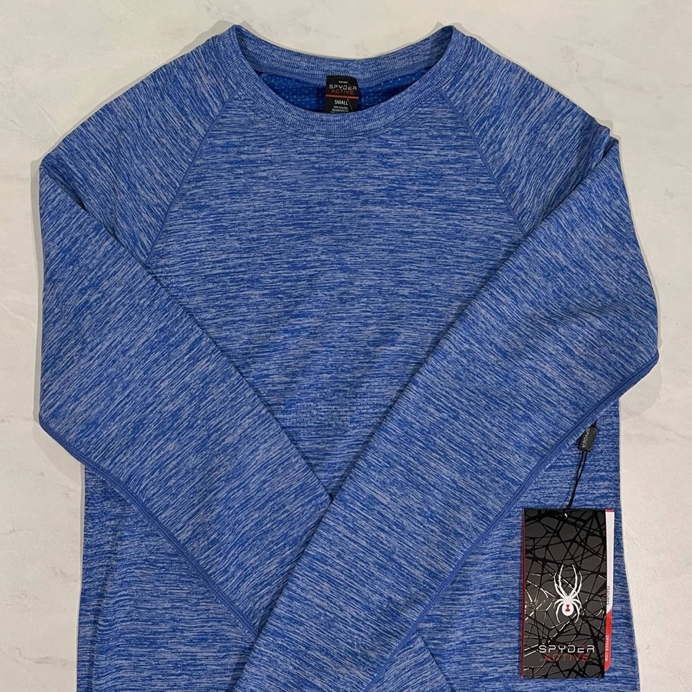 Spyder Heather Blue Performance Crew Neck Athleisure Running Gear Workout Wear